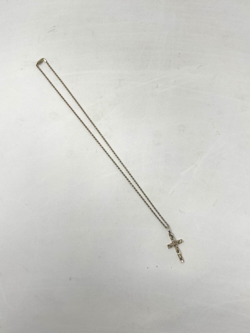Vintage 14K Gold Nugget Cross Pendant Necklace - Picture 3 of 6